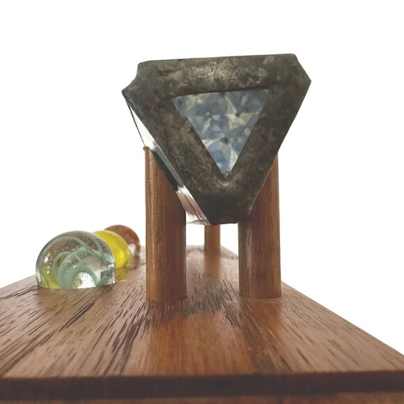 Vintage Stained Glass Kaleidoscope Toy Art Glass Marbles on Oak Wood Stand 9x4 - Picture 3 of 11